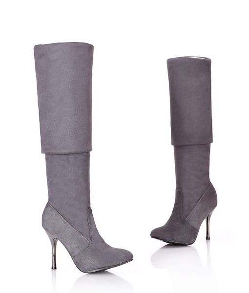 

morazora plus size 34-43 new fashion shoes over the knee boots women high heels autumn pointed toe flock black thin high boots