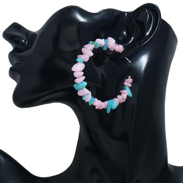 

colorful natural stone geometric earrings irregular stone beaded earrings circle hoop earrings fashion jewelry for women girls, Golden;silver