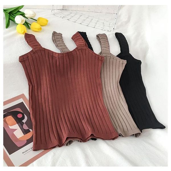 

women's tanks & camis 2021 girls knit tank solid retro slim casual, White