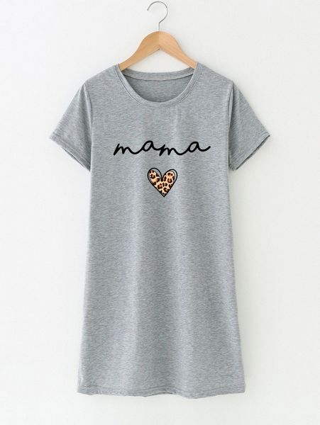 

1pc letter & heart print tee dress 99vr#, Black;gray