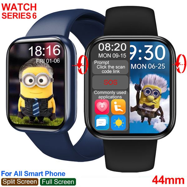 

smart watch men women series 6 44mm iwo hw16 password lock full touch screen custom picture bluetooth call blood pressure smartwatch pk w26