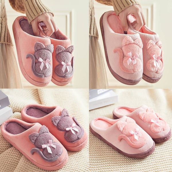 

designer slipper fluffy women winter slippers indoor warm baotou home furnishing cotton slippers kitten cartoon bow decoration p, Black