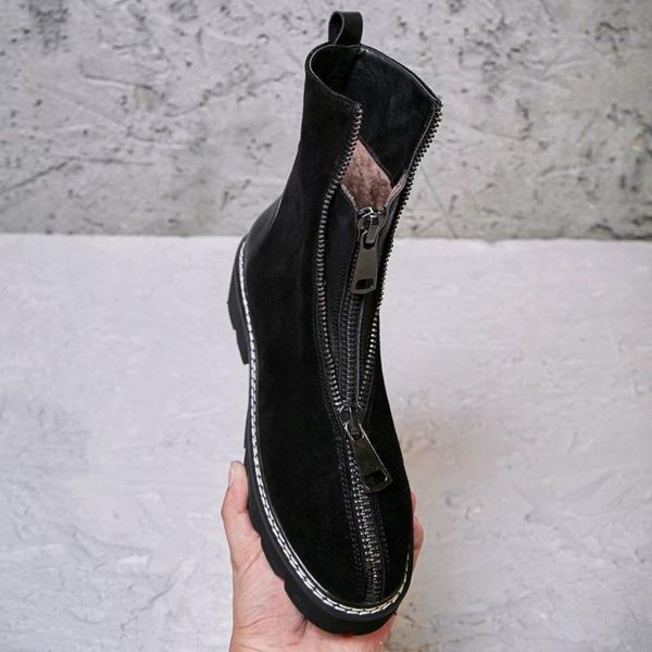 

boots dilalula genuine cow suede women round toe thick high heels platform western office casual ladies short 2021, Black