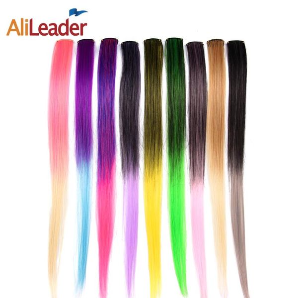 

alileader clip in one hairpiece ombre 20 colors 50cm long straight synthetic hair extension clip on pink grey 613# bbyfgf