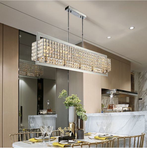Candelabro de cristal moderno para sala de jantar Retângulo Ilha de cozinha Cristal Light Luminárias de Luxo Decoração de Casa Indoor Iluminação