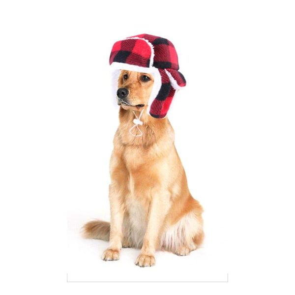 

dog apparel windproof knitted pet cap medium large dogs cute fleece plaid puppy headwear warm plush headgear accessories