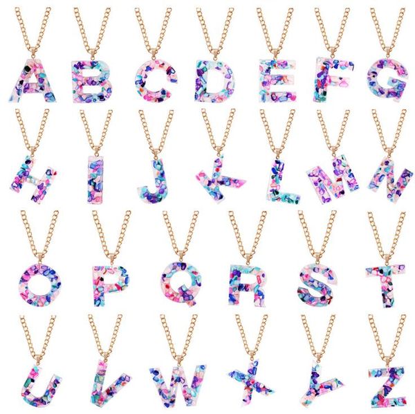 26 letras Colares do encanto Multicolor colar alfabeto Inglês Mulheres Moda Cadeia De Clavícula presente da jóia colar