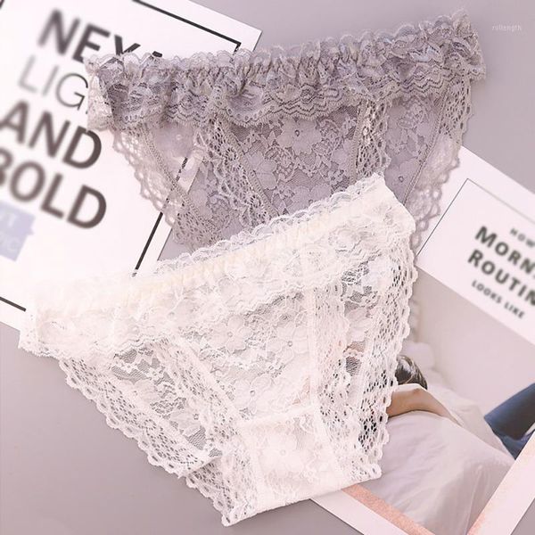 

low waist lace ruffled briefs comfy breathable solid color panties for women1, Black;pink