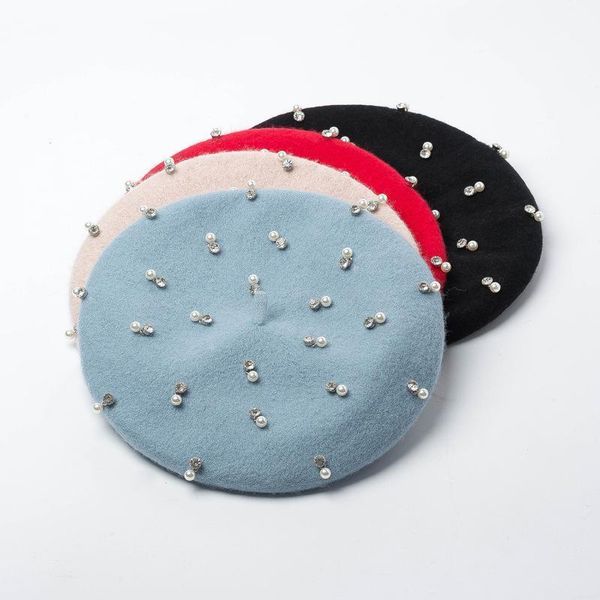 

women's berets hat fashion autumn new wool knitted berets with pearl rhinestones ladies french artist beanie beret hat zz-3661, Blue;gray
