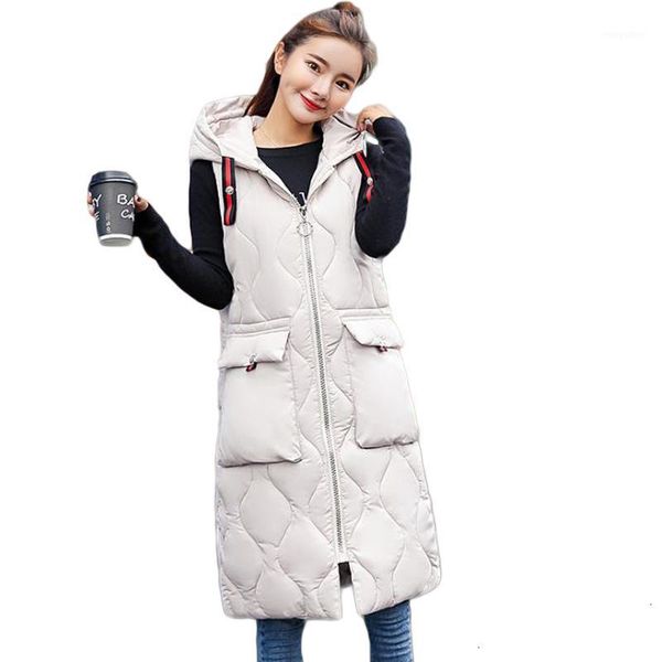 

hooded women winter vest long cats wet jas herfst female big bags vest new feminina colete cm5991, Black;white