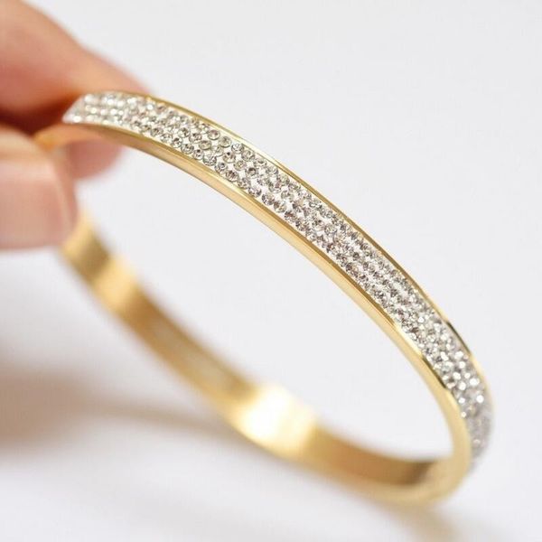 

8mm crystal gold stainless steel bangles bracelet for women jewelry fashion jewelry bangle bracelets cuff christmas gift, Golden;silver