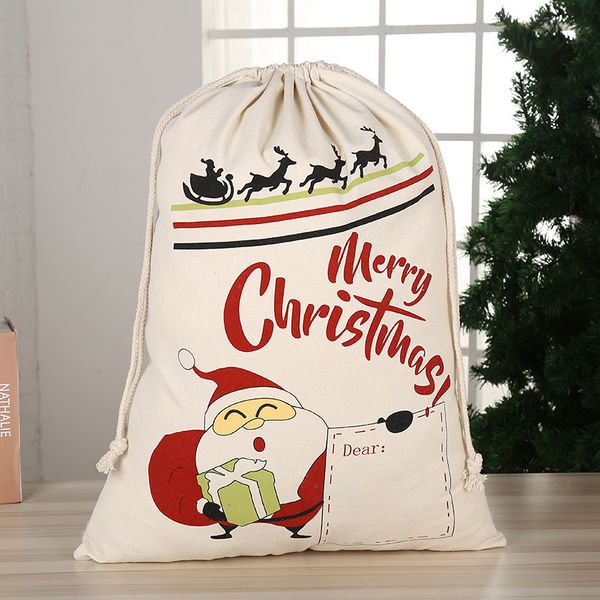 

heavy christmas gift canvas large organic drawstring bag with reindeers santa claus sack bags for kids 10styles
