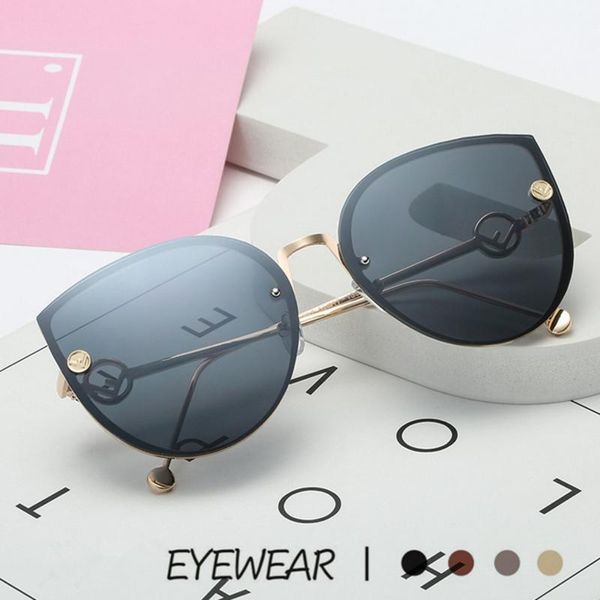 

sunglasses 2021 luxury italy brand designer lady cat eye women vintage rimless gradient sun glasses for female uv400, White;black
