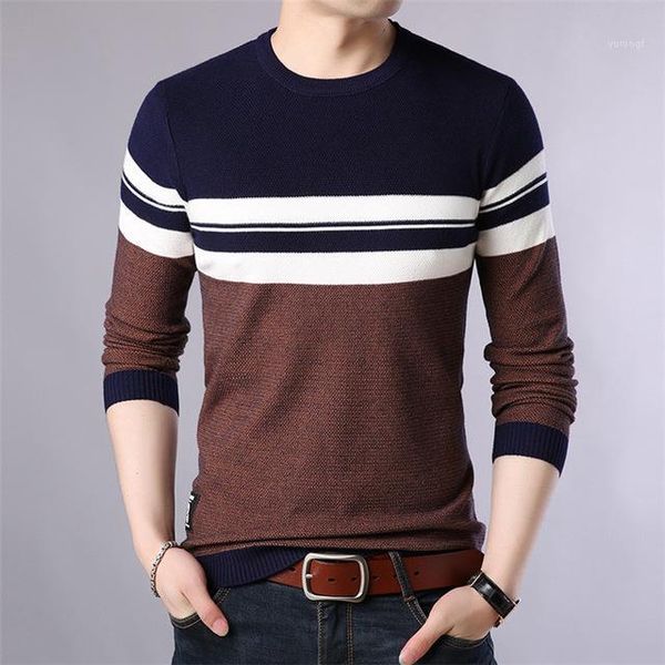 

mens pullover autumn wool slim fit knitted sweater o-neck striped mens brand clothing casual pull homme sa6881, White;black