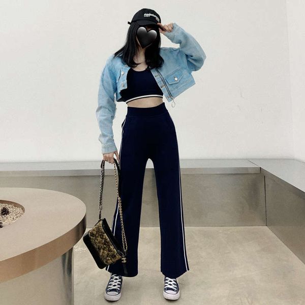 

spring new leisure navy knitted vest women's slim pants sports suit, Gray