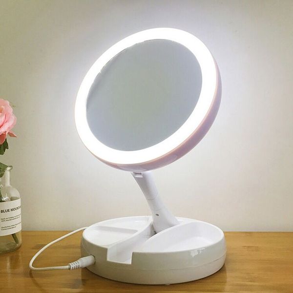 

portable face care devices makeup mirror with led light mirrors usb charging or battery powered with 10 times magnification double-sided