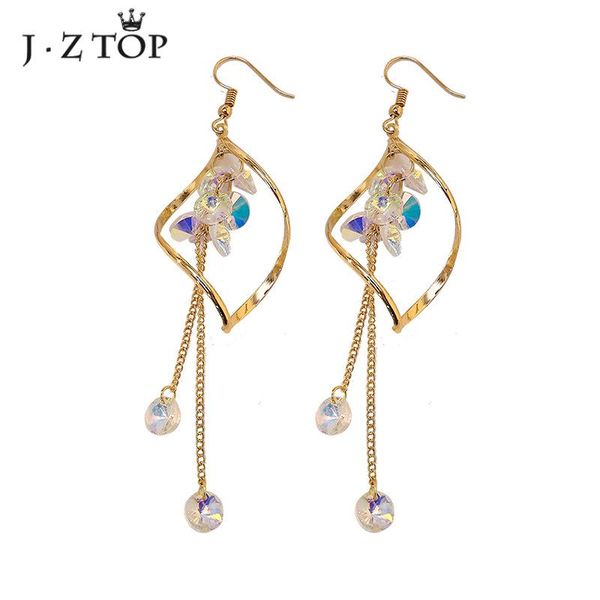 

jzluxury women crystal tassel long drop earrings gold silver color wave geometric dangle earring female wedding earring