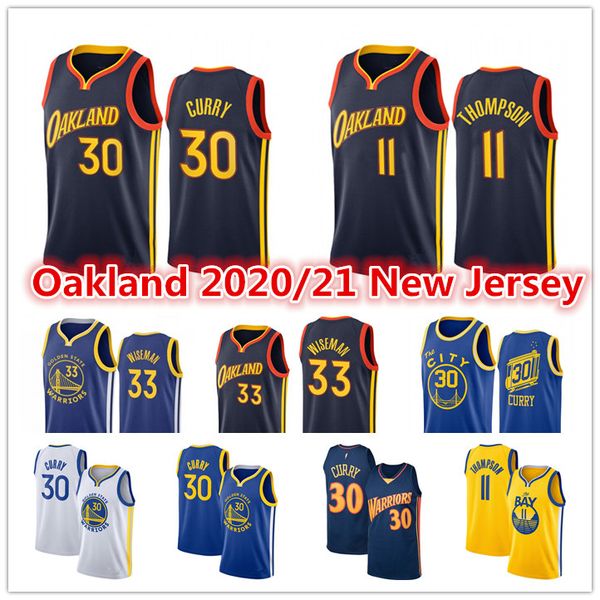 

men's stephen 30 curry jersey klay 11 thompson 33 james wiseman golden state warriors 2021 city black blue basketball jerse, Black;red