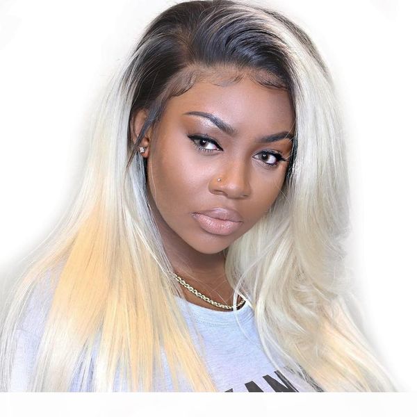

malaysian lace front human hair wigs pre plucked hairline glueless 1b 613 blonde straight lace wigs for women, Black;brown