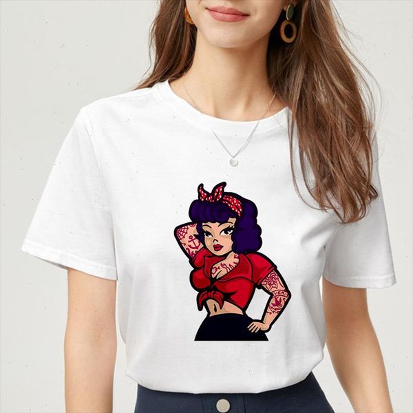 

fashion illustration printed t shirt women short sleeve 2021 new summer t shirt white thin section korean tshirt clothing