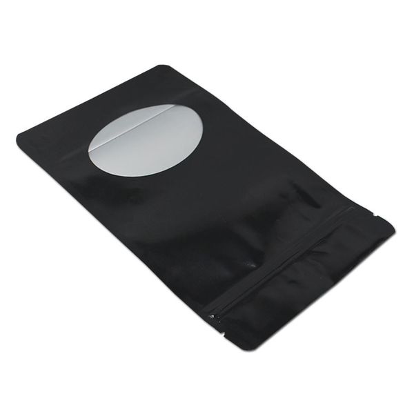 

50pcs stand up glossy black pure aluminum foil zip lock package bag with round clear window for food snack storage mylar h bbyrke