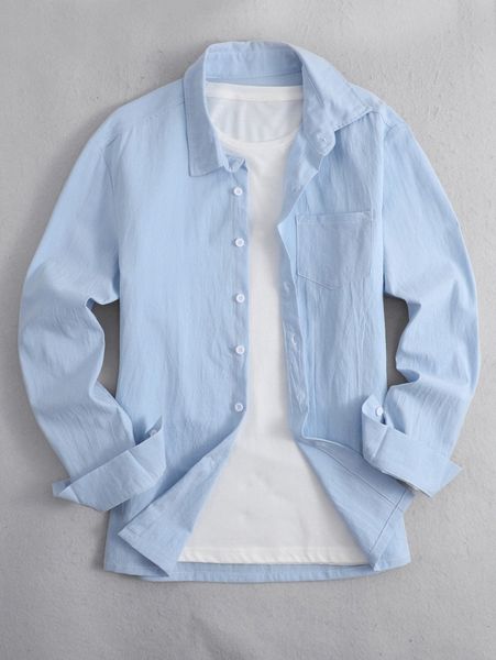 

men patched pocket denim shirt without tee s4sh#, Blue