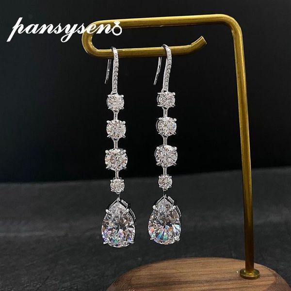 

dangle & chandelier pansysen sparking created moissanite diamond gemstone long drop earrings for women bridal wedding fine jewelry accessori, Silver