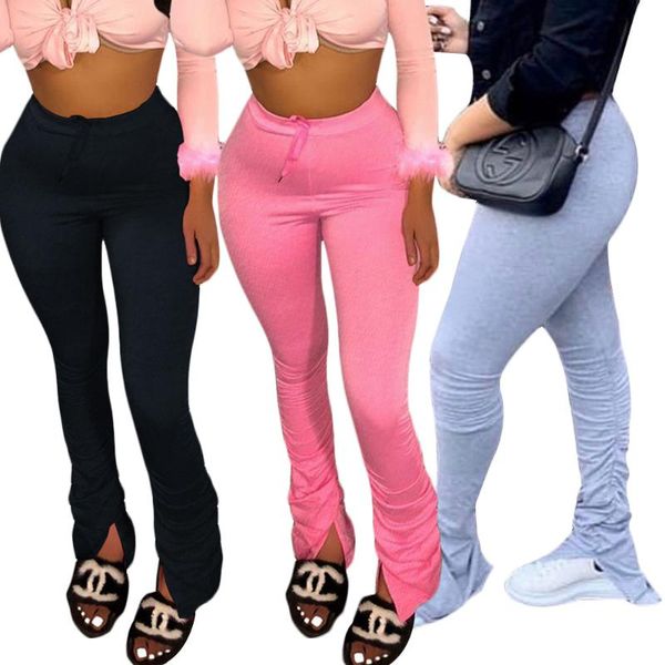 

women's leggings stacked joggers sweatpants women ruched pants jogging femme fitness comfortable trouser, Black