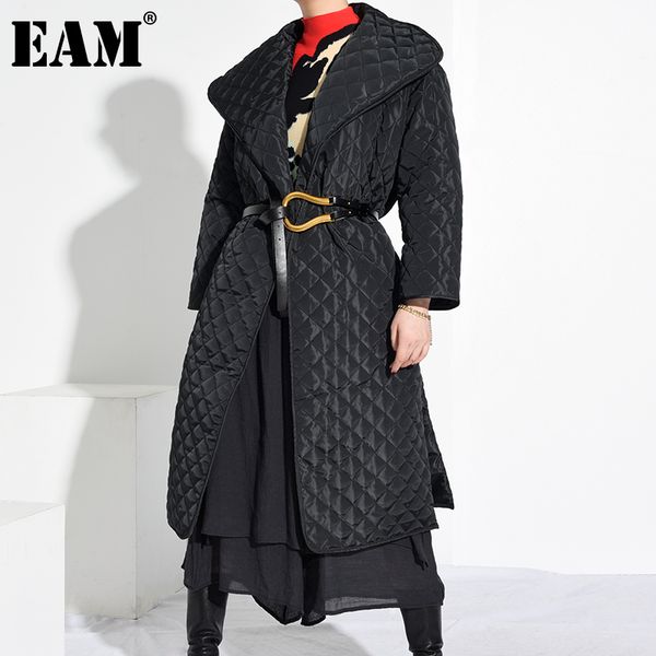 

[eam] black brief long big size warm cotton-padded coat long sleeve loose fit women parkas fashion new autumn winter a319 201028