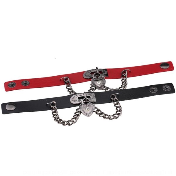 

couple heart ygdxz cow fashion love lock pendant wrist strap leather bracelet, Black