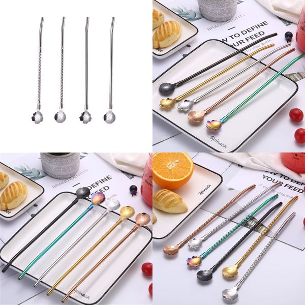 

new helical straw spoon 304 stainless steel flower mixing spoon coffee spoon teaspoon for wedding party drinking straw metal 111 k2