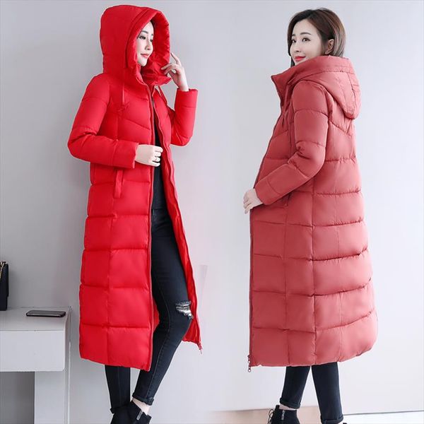 

sent within 12h large m 6xl woman jacket winter down parkas coats lengthen warm quilted cotton jacket for women hooded outwear, Black