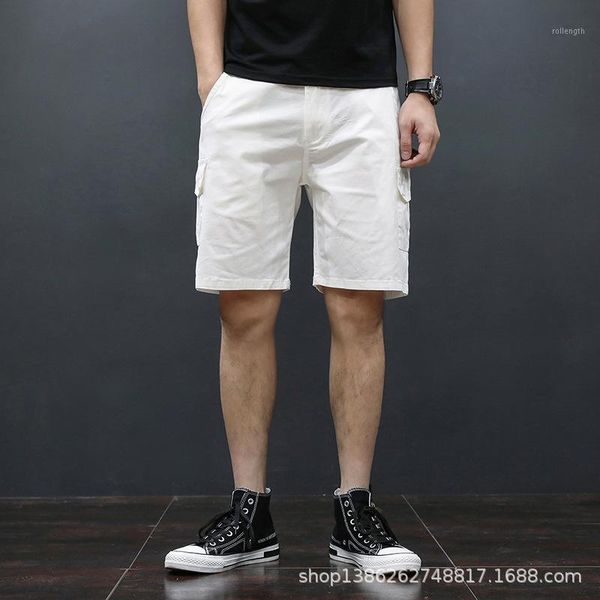 

summer casual shorts men with side pockets cotton knee length mens cargo shorts tactical white black 20201