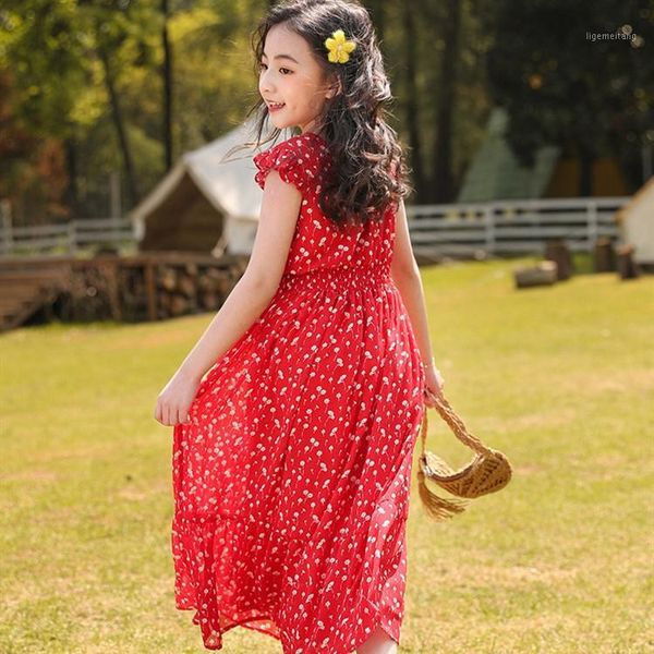 

new 2020 summer baby girls floral printed sleeveless chiffon dresses fashion kids girls clothes casual loose children dress w2191, Red;yellow