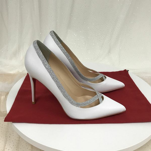 

2021 new white professional high female thin heels pointed sequins banquet shoes in autumn icye, Black