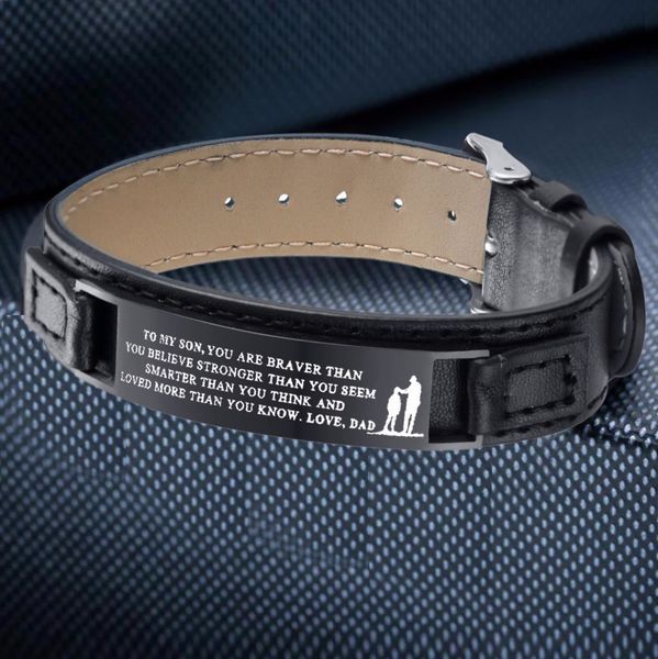 

men's id tag bracelet men leather bangle inspiration personalized brazalete engravable brazalet gift for him 201211, Black