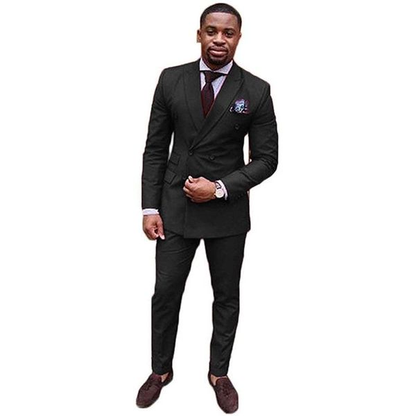 

men's business slim fit suits 2 piece jacket pants sets formal double breasted tuxedo for groom wedding blazer costume homme, White;black