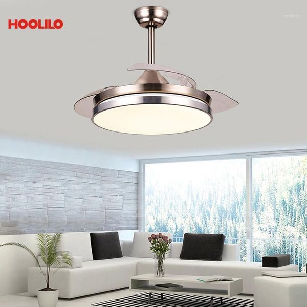 

electric fans hoolilo 42'' ceiling fan with light remote control ventilador de techo con luz acrylic hidden blades 3 color led spe