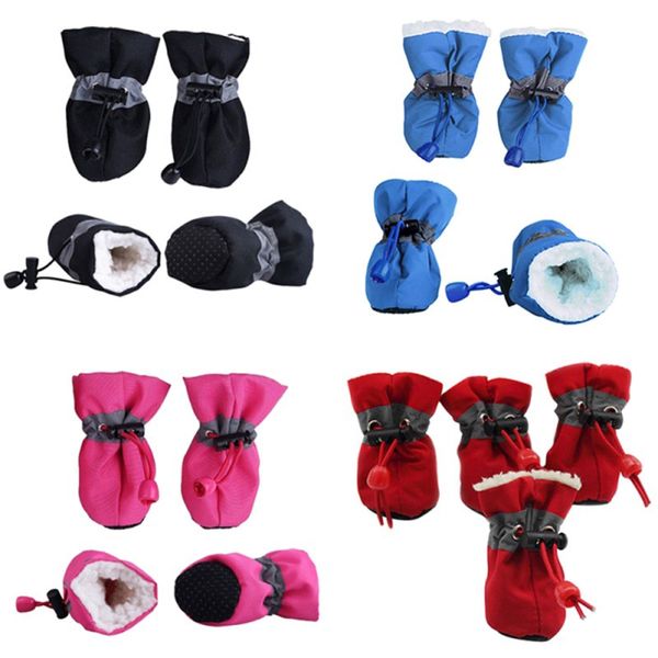 Inverno impermeável animal de estimação cão protetor sapatos antiderrapante chuva neve botas calçados grossos morno para pequenos gatos cachorros cachorros meias botas 4 pcs / set