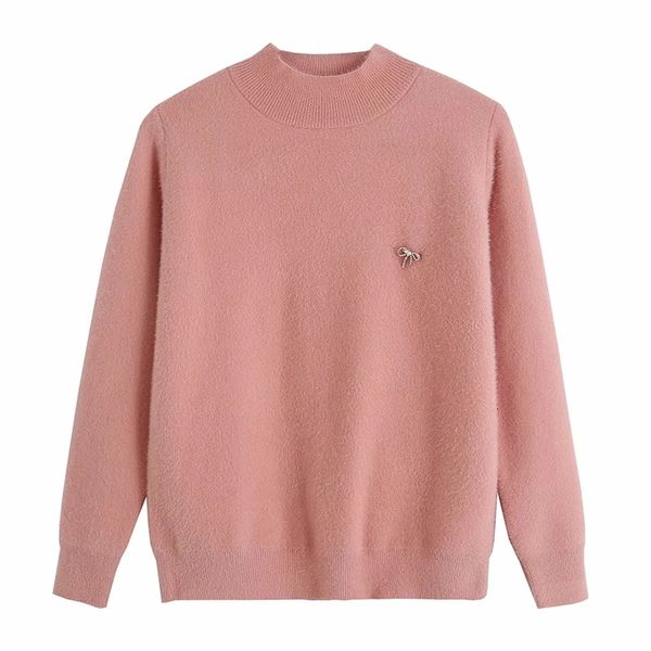 

2021 new women candy color girl feeling mitation mink sweater female simplicity all-match delicate bow brooch round n zrn9, White;black