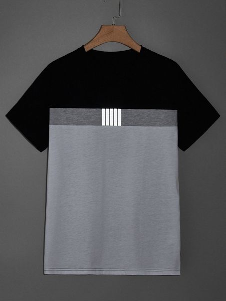 

men reflective striped cut and sew tee e4qs#, White;black