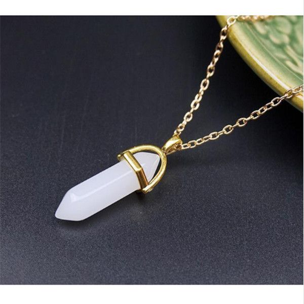 

cdbznatural healing hexagon stone shape point pendants chakra necklaces with gold chain for women gift willl and sandy j