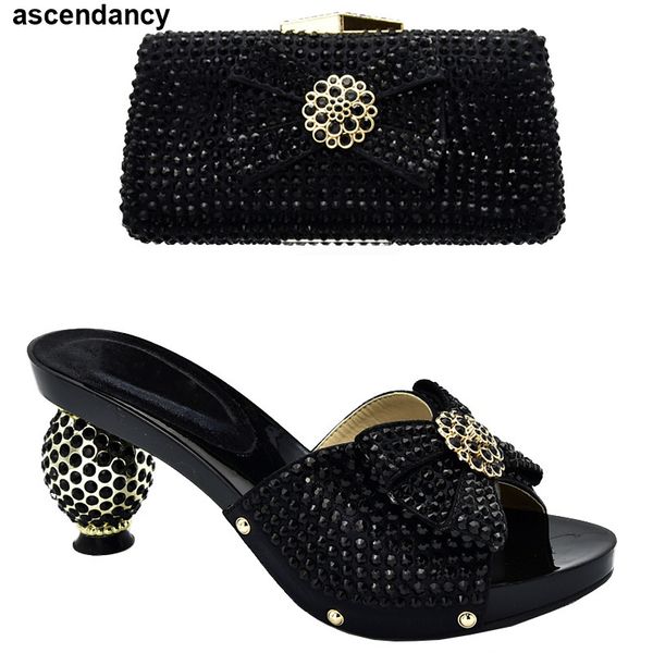 

new arrival italian shoe and bag set for party in women luxury shoes women designers nigerian women party pumps with purse y200702, Black