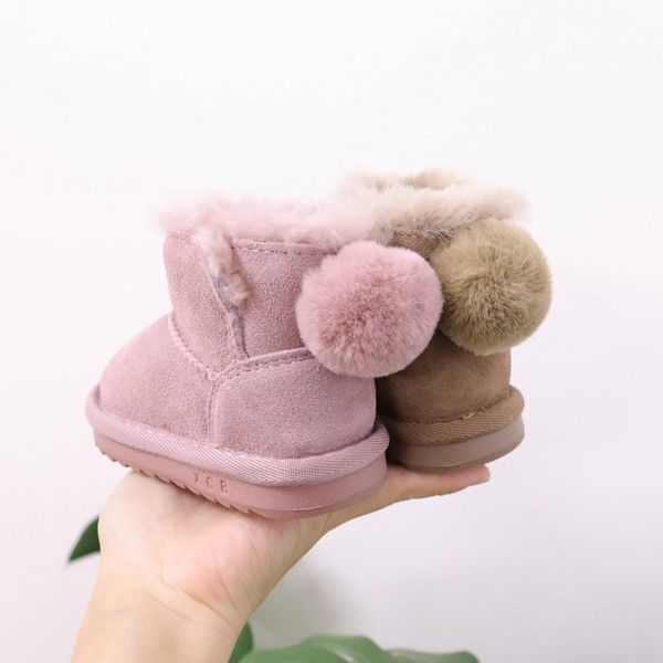 

2020 baby winter cotton shoes snow boots genuine leather soft warm shoes 0-2 years old baby toddler shoes lj201104, Black;grey