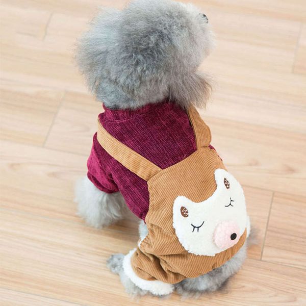 

corduroy suspenders suit double layer teddy small dog autumn bear winter bomei four legged cloth