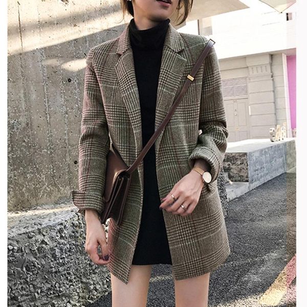 

women coat femme winter outwear 2020 casual loose women blazer plaid suit jacket notched collar blazer female1, White;black