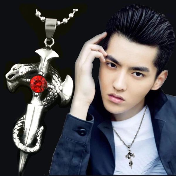 

pendant necklaces cross necklace men's fashion retro zodiac student snake plate sword, Silver