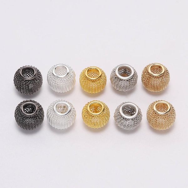 

10pcs lot 1012mm metal mesh bead big large hole spacer beads for diy european charms bracelet jewerlry findings supplies h jllvct, Silver