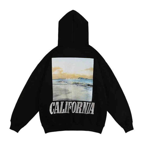 

men's t-shirts 21 autumn and winter fashion brand california landscape letter reflective loose plush hoodie r12c, White;black