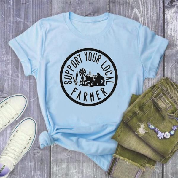 

support your local farmer letter print t shirt women short sleeve o neck loose tshirt 2021 summer women tee shirt mujer, White